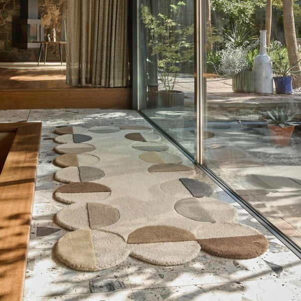 Sivo-bež ručno rađena vunena staza 80x230 cm Mia Scallop Frame – Flair Rugs-image-1