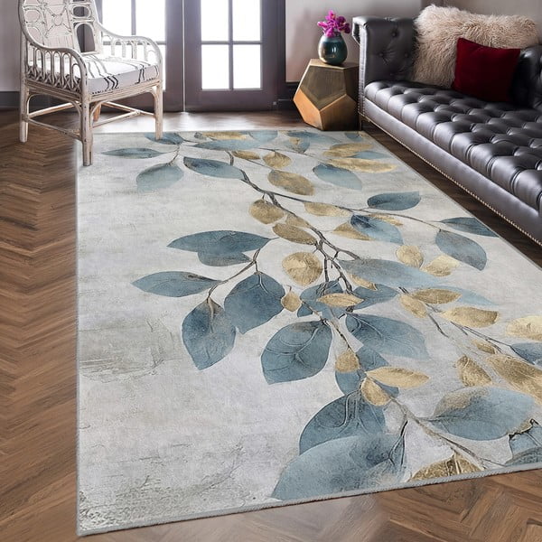 Svijetlo plavi/u zlatnoj boji perivi tepih 120x180 cm Golden Leaves – Mila Home-image-3