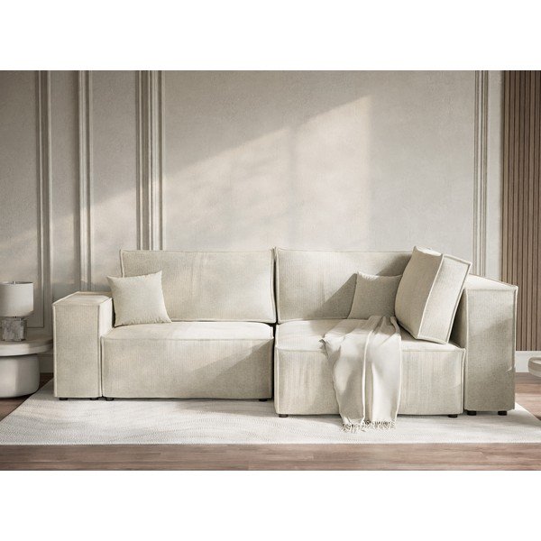 Krem sklopiva/s prostorom za odlaganje kutna garnitura od šenila (s desnim kutom/u obliku slova L) Tonga – Maison de Rêve-image-1