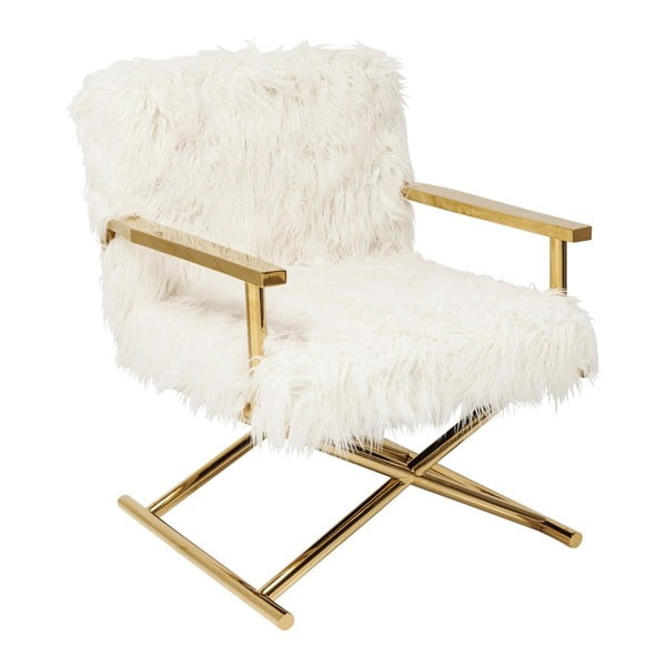 Bijela fotelja s detaljima u zlatnoj boji Kare Design Mr Fluffy