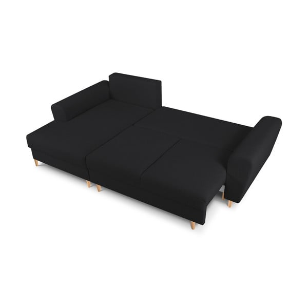 Crna sklopiva/s prostorom za odlaganje kutna garnitura od bouclé tkanine (s lijevim kutom/s ležaljkom) Kyoto – Cosmopolitan Design-image-2