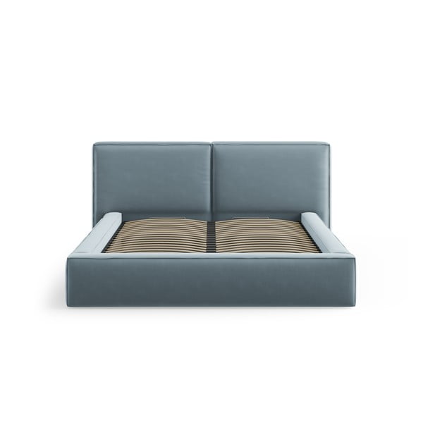 Svijetlo plavi baršunasti tapecirani bračni krevet s prostorom za odlaganje s podnicom 180x200 cm Arendal – Cosmopolitan Design-image-3