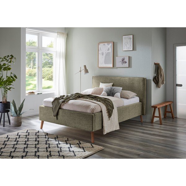 Tamno zeleni tapecirani bračni krevet s prostorom za odlaganje s podnicom 140x200 cm Riva – Meise Möbel-image-1