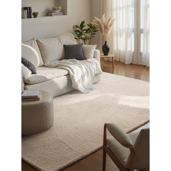 Ručno rađen vunen tepih u svijetloj prirodnoj boji 120x180 cm Eleni Natural White – Hanse Home-image-1
