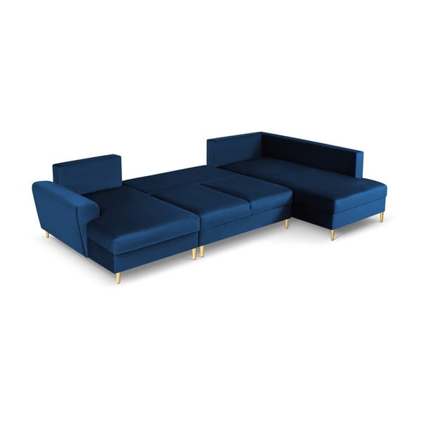 Plava baršunasti sklopiva/s prostorom za odlaganje kutna garnitura (s desnim kutom/u obliku slova "U") Kyoto – Cosmopolitan Design-image-2