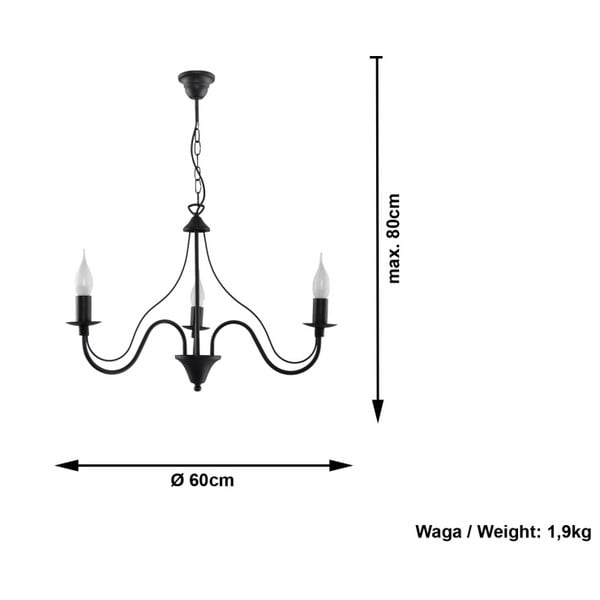 Crna metalna viseća svjetiljka ø 60 cm Fiorano – Sollux-image-3