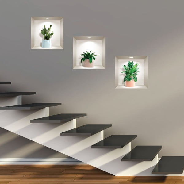 Set od 3 zidne 3D samoljepljive naljepnice Ambiance Houseplants