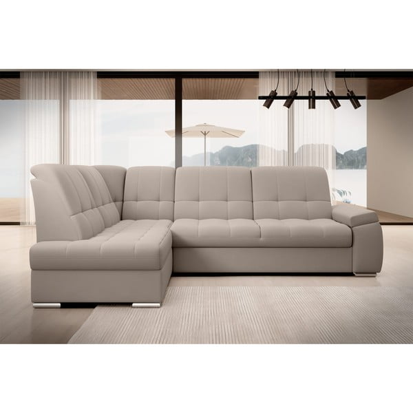 Bež baršunasti sklopiva/s prostorom za odlaganje kutna garnitura (s lijevim kutom/u obliku slova L) Sado – ELTAP-image-3