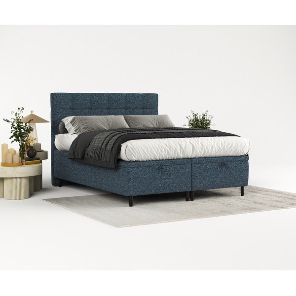 Tamno plavi tapecirani bračni krevet s prostorom za pohranu 180x200 cm Senses – Maison de Rêve-image-1