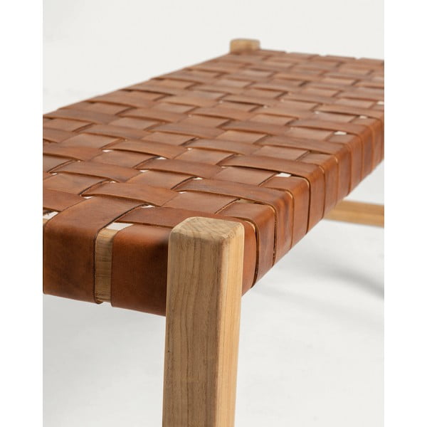 Konjak smeđa/u prirodnoj boji kožna klupa Calixta – Kave Home-image-4