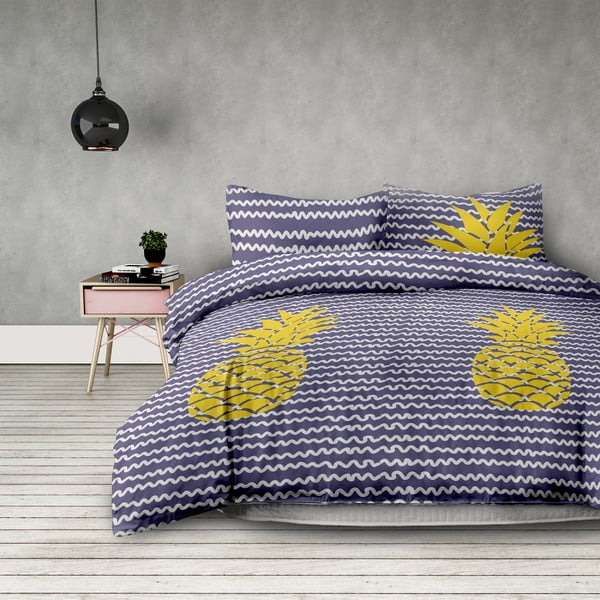 AmeliaHome Posteljina od mikrovlakana od ananasa za krevet za jednu osobu, 135 x 200 cm + 80 x 80 cm