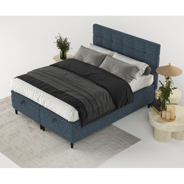 Tamno plavi tapecirani bračni krevet s prostorom za pohranu 180x200 cm Senses – Maison de Rêve-image-3