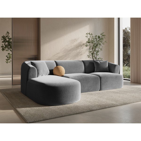 Svijetlo siva baršunasti kutna garnitura (s lijevim kutom/s ležaljkom) Campi – Cosmopolitan Design-image-1