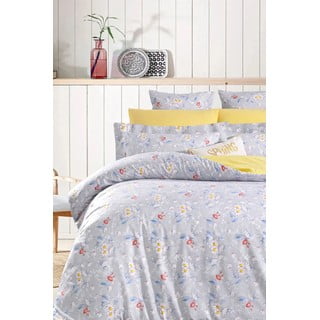 Žuta /siva posteljina za bračni krevet/za produženi krevet od renforce pamuka s uključenom plahtom/4-dijelna 200x220 cm – Mila Home