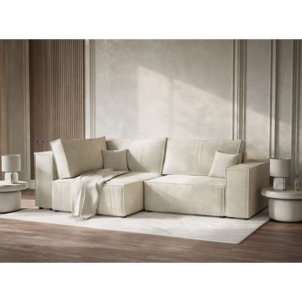 Krem sklopiva/s prostorom za odlaganje kutna garnitura od šenila (s lijevim kutom/u obliku slova L) Tonga – Maison de Rêve-image-4