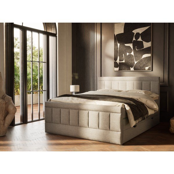 Sivi boxspring krevet s prostorom za odlaganje 200x200 cm Caya – Maison de Rêve-image-1