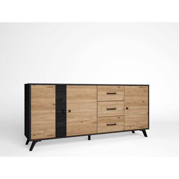 Crna/natur niska komoda u dekoru hrasta 181x81 cm Bocami - Marckeric-image-2