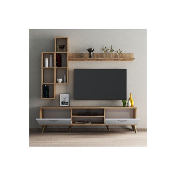 Bijelo/natur TV stol u dekoru borovine 180x48 cm Veronica - Kalune Design-image-3