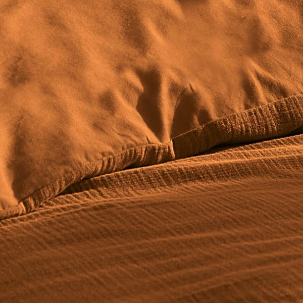 Narančasta/smeđa posteljina za bračni krevet/za produženi krevet od muslina 240x220 cm Angelia – douceur d'intérieur-image-1