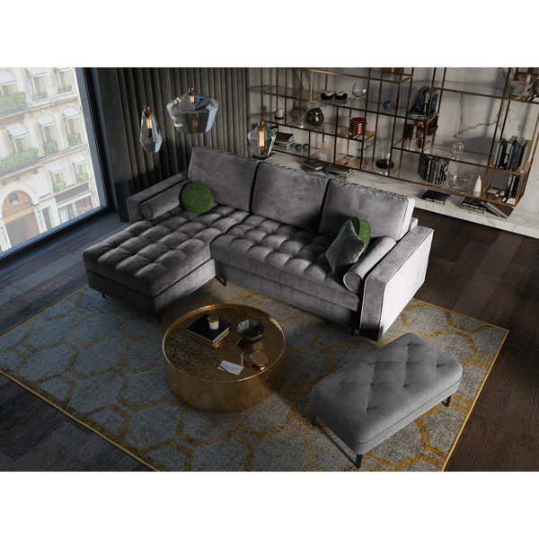 Tamnosiva baršunasta kutna garnitura Milo Casa Santo, lijevi kut-image-1