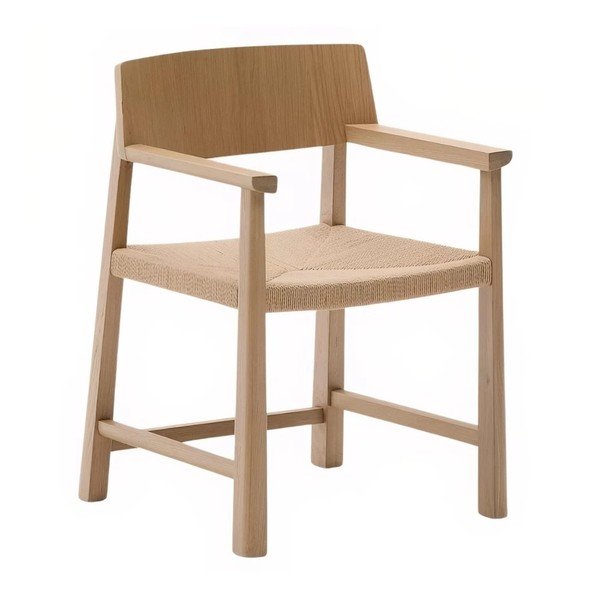 Blagovaonska stolica s naslonima za ruke od punog hrasta u prirodnoj boji Idun – Kave Home