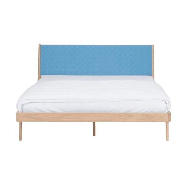 Krevet od punog hrasta s plavim uzglavljem Gazzda Fawn, 140 x 200 cm