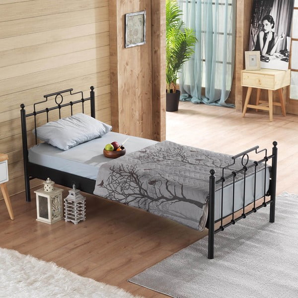 Crni metalni krevet s podnicom 90x200 cm Hatkus – Kalune Design-image-3