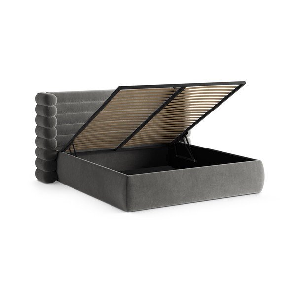 Sivi tapecirani bračni krevet s prostorom za odlaganje s podnicom 200x200 cm Mount – Micadoni -image-2