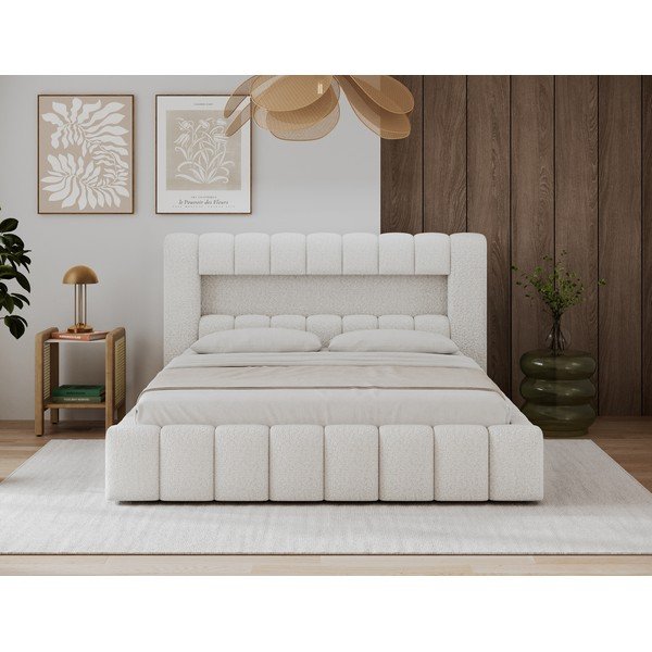 Krem tapecirani bračni krevet s prostorom za odlaganje s podnicom 140x200 cm Lamica – ELTAP-image-2