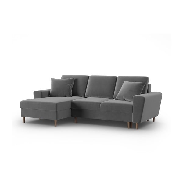 Svijetlo siva baršunasti sklopiva/s prostorom za odlaganje kutna garnitura (s lijevim kutom/s ležaljkom) Kyoto – Cosmopolitan Design-image-4