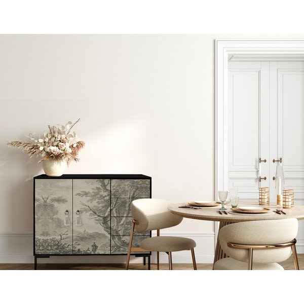 Crna/bež niska komoda 113x84 cm Wilma – Really Nice Things-image-3