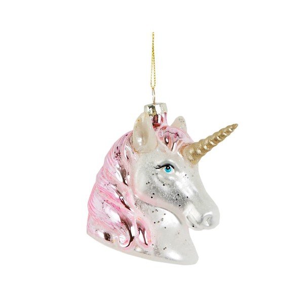 Stakleni ukas za božićno drvce 9 cm Pink Shimmer Unicorn – Sass & Belle