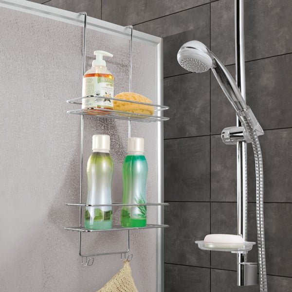 Željezna viseća/s postavljanjem bez bušenja kupaonska polica u sjajno srebrnoj boji Luxy – Metaltex-image-1