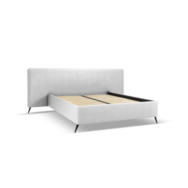 Svijetlo sivi tapecirani bračni krevet s prostorom za pohranu s podnicom 180x200 cm Walter – Milo Casa