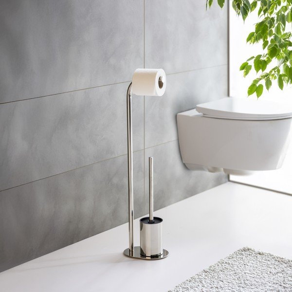 Držač za WC papir od nehrđajućeg čelika sa četkom u sjajno srebrnoj boji Levante – Wenko-image-2