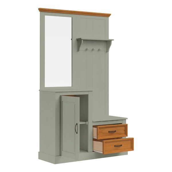Zeleni/u svijetloj prirodnoj boji set za hodnik od masivnog bora 110x185x40 cm Selma – Støraa-image-4
