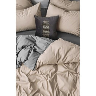 Siva/bež posteljina za bračni krevet/za produženi krevet od renforce pamuka s uključenom plahtom/4-dijelna 200x220 cm – Mila Home