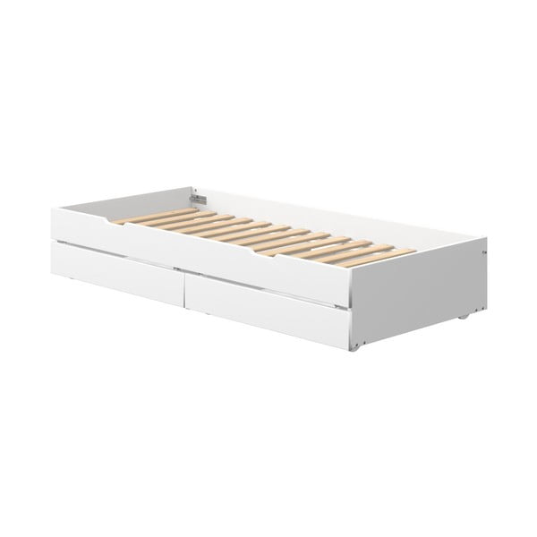 Bijeli lakirani dodatni krevet na izvlačenje s 2 ladice ispod krevetića Flexa White