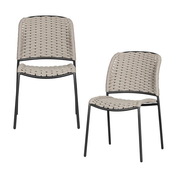 Crne/bež metalne vrtne stolice u setu 2 kom Taku – Exotan-image-1