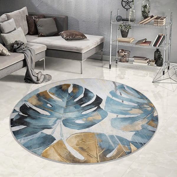 Plavi perivi okrugao tepih ø 150 cm Golden Leaves – Mila Home-image-4