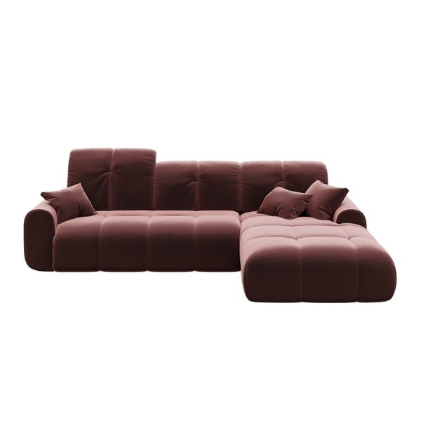 Tamnoružičasta baršunasta kutna garnitura na razvlačenje Devichy Tous, desni kut