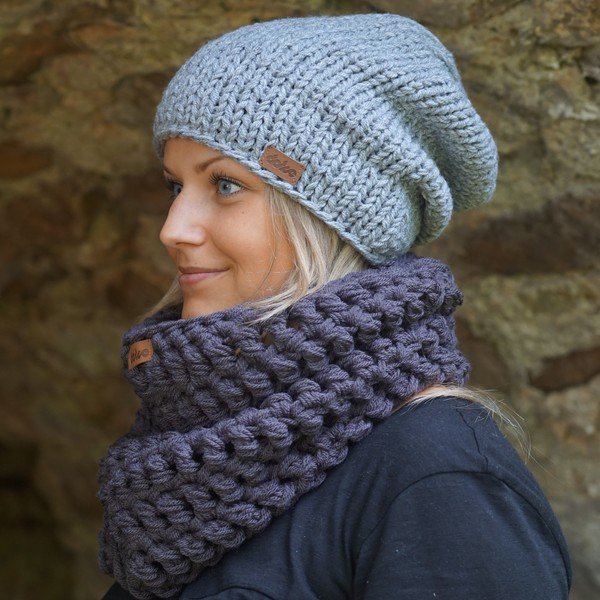 Ručno pleteni šešir Grey Beanie DOKE-image-3