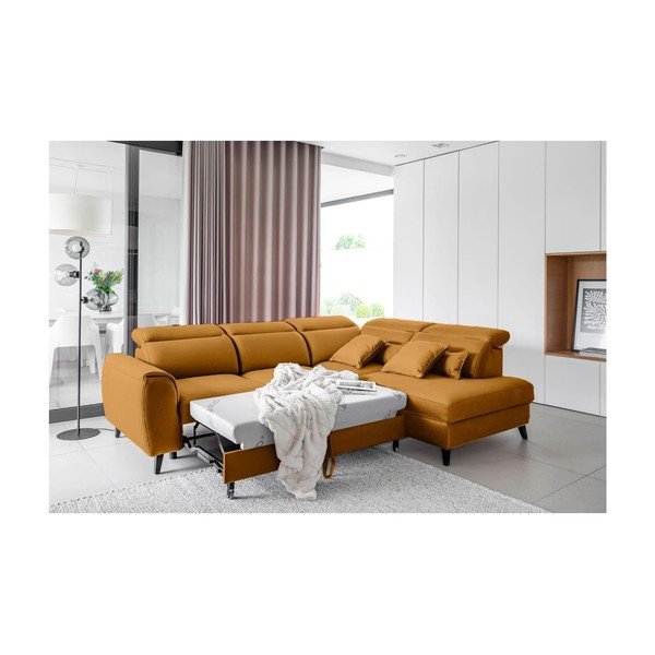 Žuta  baršunasti sklopiva/s prostorom za odlaganje kutna garnitura (s desnim kutom/u obliku slova L) Noble – ELTAP-image-4