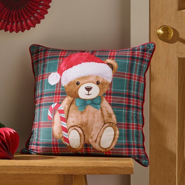 Ukrasni jastuk s božićnim motivom 45x45 cm Christmas Tartan Teddy Bear – Catherine Lansfield-image-1
