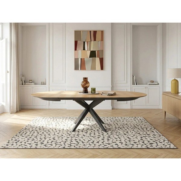 Okrugao proširiv blagovaonski stol s dodatnom pločom s pločom stola u dekoru hrasta ø 127 cm Judith – Bobochic Paris-image-1
