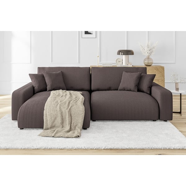 Smeđa sklopiva kutna garnitura od samta (promjenjiva) Sara – Ropez-image-1