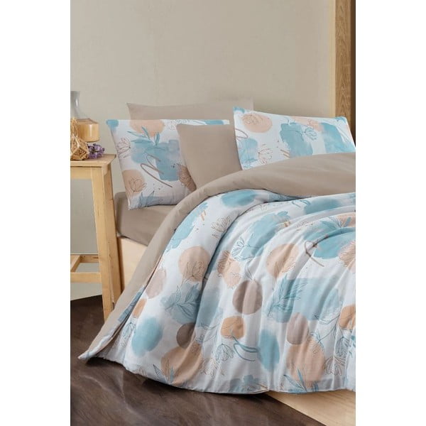Plava/smeđa posteljina za bračni krevet/za produženi krevet s uključenom plahtom/4-dijelna 200x220 cm Magnolia – Mila Home