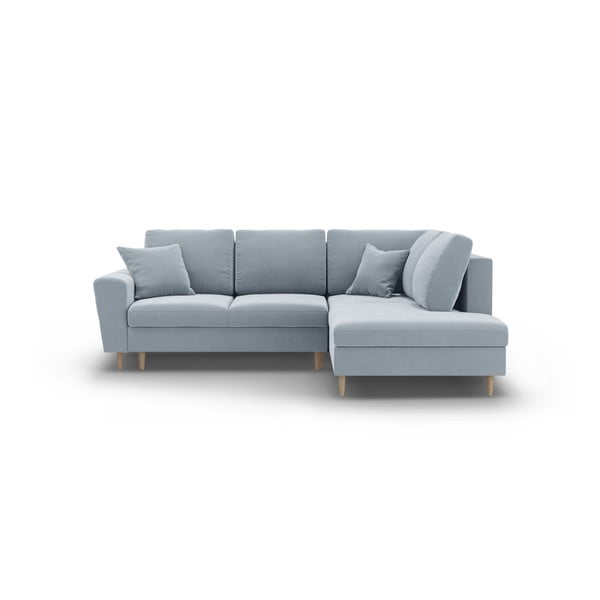 Svijetlo plava baršunasti sklopiva/s prostorom za odlaganje kutna garnitura (s desnim kutom/u obliku slova L) Kyoto – Cosmopolitan Design