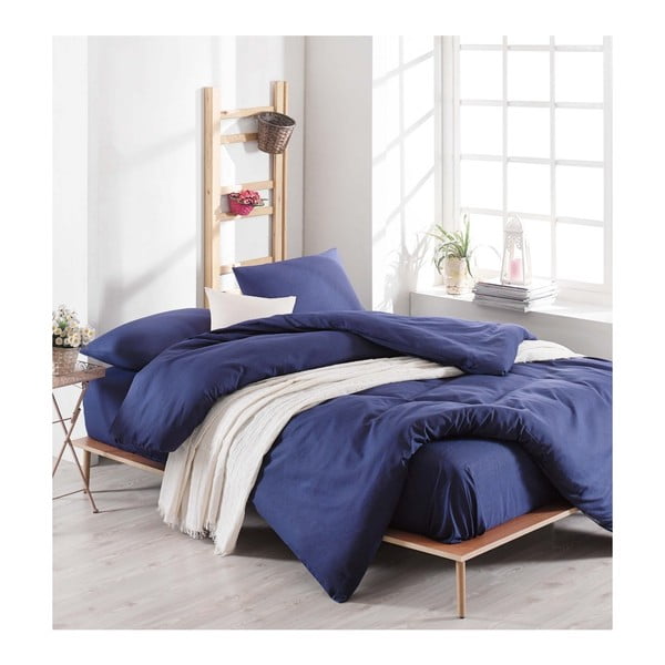 Plava pamučna posteljina sa bračnim krevetom, 220 x 240 cm