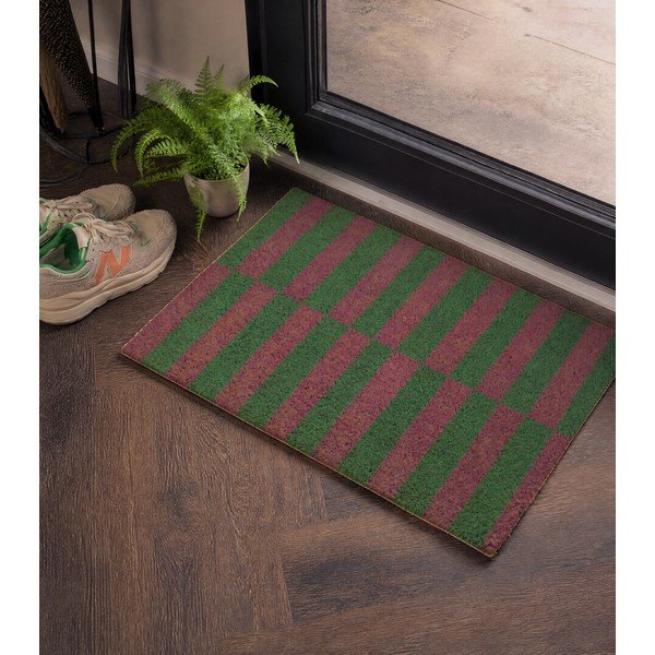 Otirač od kokosovih vlakana 40x60 cm Pink & Green Half Stripes – Artsy Doormats-image-1